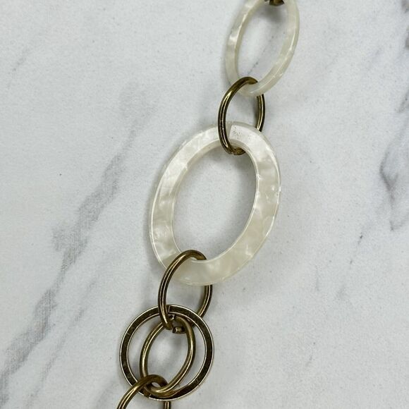 Gold Tone and White Long Chain Link Necklace - Picture 4 of 8